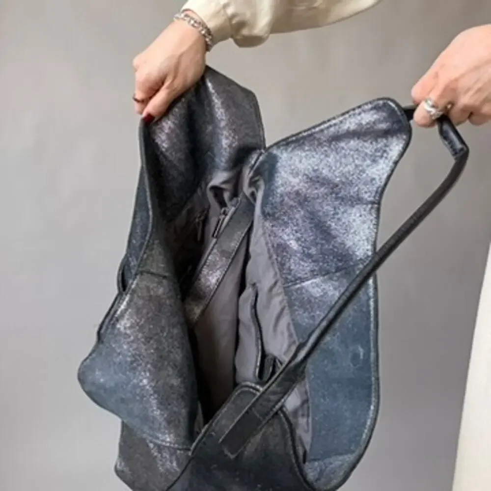 Vintage Sondra Roberts Metallic Pewter Hobo Bag - Oversized
